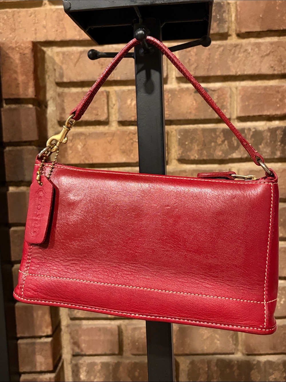 Vintage Coach Bleecker Demi Zip Baguette 9311 Red Glove Tanned Leather Mini Bag